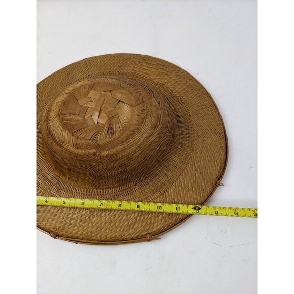 Vintage Asian Woven Rattan Rickshaw Rice Paddy Hat 14\